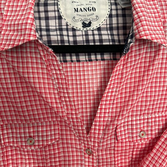 MANGO Women's Shirt Cotton XL Red Checkered - Picture 2 of 2
